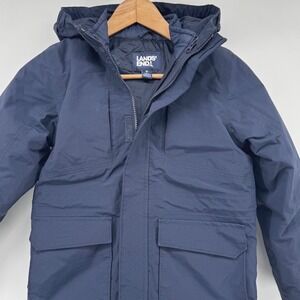 Lands End Kids Navy Blue Hooded‎ Winter Parka Jacket Size M 8